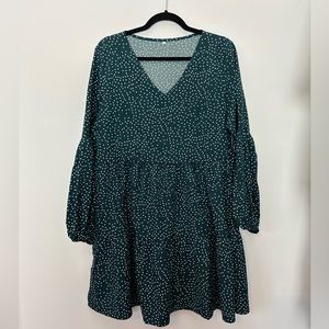 Pine Green and White Polka Dot Party Long Sleeve Dress | Large | Winter